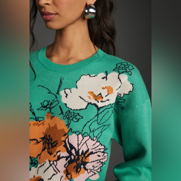 NWT Anthro Sonal Nathwani Camryn Cropped Crewneck Sweater by Maeve Size Small - Picture 2 of 10